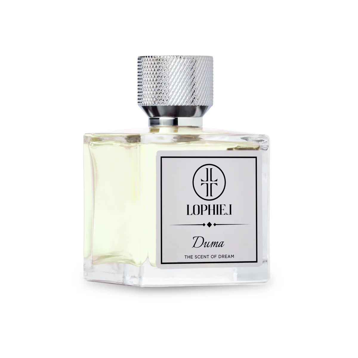 Duma · Lophiel — Niche perfume bottle silver cap angle