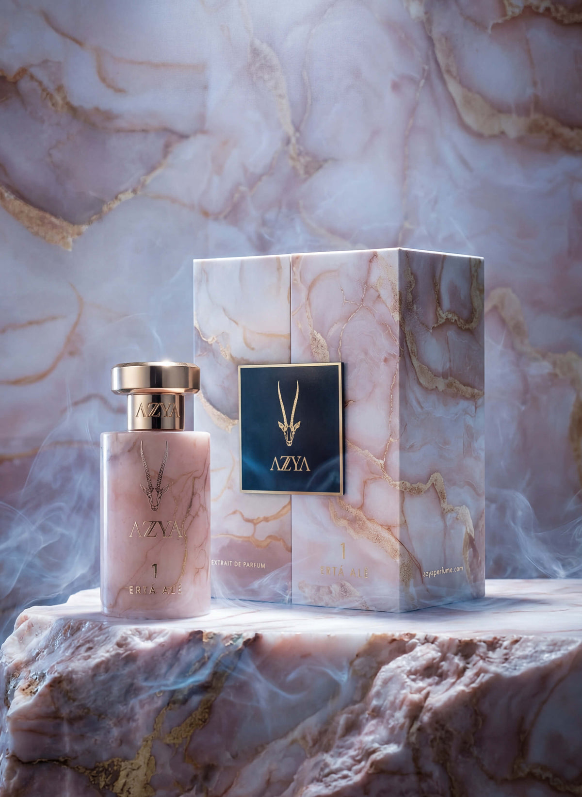 Ertá Alé 1 Azya Extrait de Parfum on pink marble