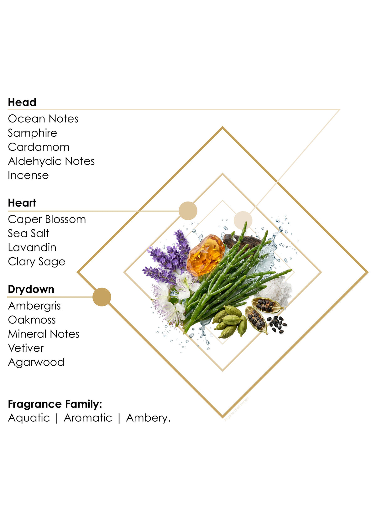 Ertá Alé 2 Azya fragrance pyramid: samphire, cardamom, sea salt, ambergris, vetiver, agarwood